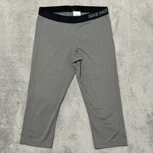 Nike Pro Pants Womens XL Gray Dri Fit Core Compression Capri Shorts